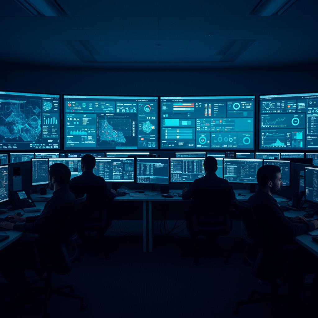 Analysts monitoring threats in a 24/7 security operations center